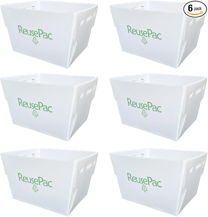 Postal Mail Tote Nestable Box, Storage Bin Container, Laundry Basket for Home and Business, Corrugated Plastic, Lightweight, Heavy Duty, Foldable,10 Gal (off-White 6 Pack)