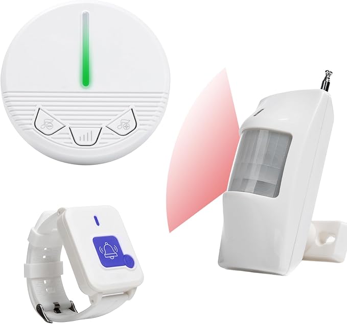 Wireless Bed Alarm and Fall Prevention Caregiver Pager Motion Sensor Alarm Indoor Fall Detection Alert Devices for Elderly/Dementia/Kid Monitoring with 1 Detector&1 Plug-in Receiver&1 Call Button