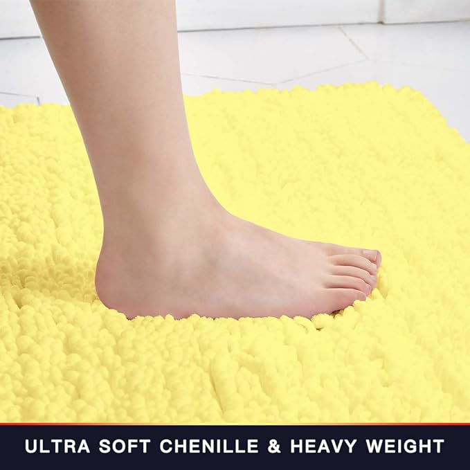 Walensee Bathroom Contour Rug Non Slip Toilet U Shaped Bath Mat (20x24, Yellow) Water Absorbent Super Soft Shaggy Chenille Machine Washable Dry Extra Thick Perfect Absorbant Best Plush Carpet