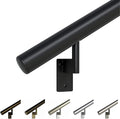 Promenaid 1.5ft Flush Handrail Kit - Black - Complete Indoor/Outdoor Handrail for Stairs - 1.6" Round Anodized Aluminum Railing with 2 Satin Black Painted Pivoting Wall Brackets & Flush Endcaps