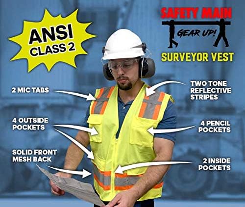 Premium High Visibility Surveyor Vest Solid Front Mesh Back, 5 Pack, 2X-Large