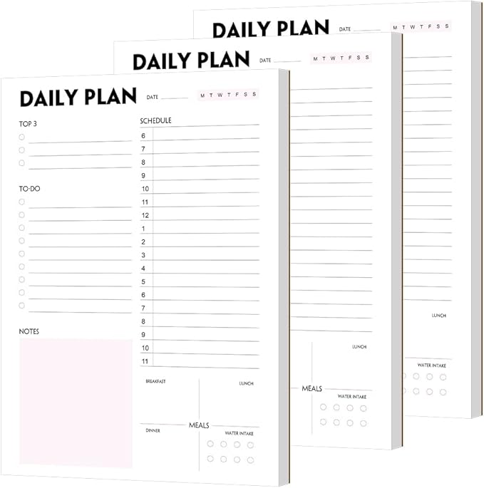 (Pack of 3) Nokingo Daily To Do Lists - A5 Calendar, Organizer with Priority, To Do Lists, Appointments, Meals and Water Intake Tracker, 50 Undated Tear-Off Sheets Daily Planner Pad, 5.8"x8.25"
