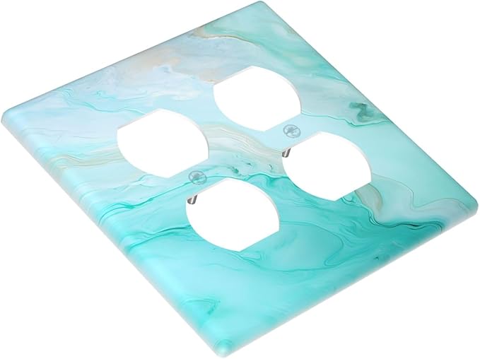 Teal Gold Marbling Turquoise Print Outlet Covers 2 Gang Double Duplex Decorative Light Switch Covers Electrical Wallplates Socket Faceplate for Bathroom Living Room Home Decor