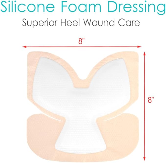 Heel Bordered Silicone Foam Dressing Waterproof Adhesive Sacral Bandages with Absorbent Padding for Elbow Wrist Foot Pressure Bed Sore Hip Knee Replacement Surgery 8.26"x8.26" 3 Pack