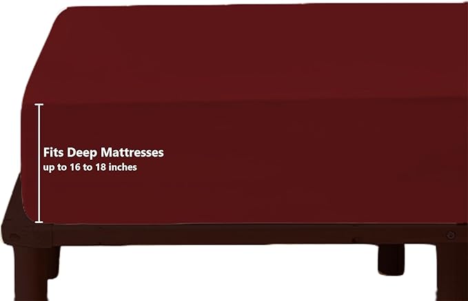 HOME-FURNISH Top Split Queen Fitted Sheet for Adjustable beds, 1 PC Half Only Down 34 inches from The Top, 600 Thread Count 100percent Cotton Queen, Burgundy Solid