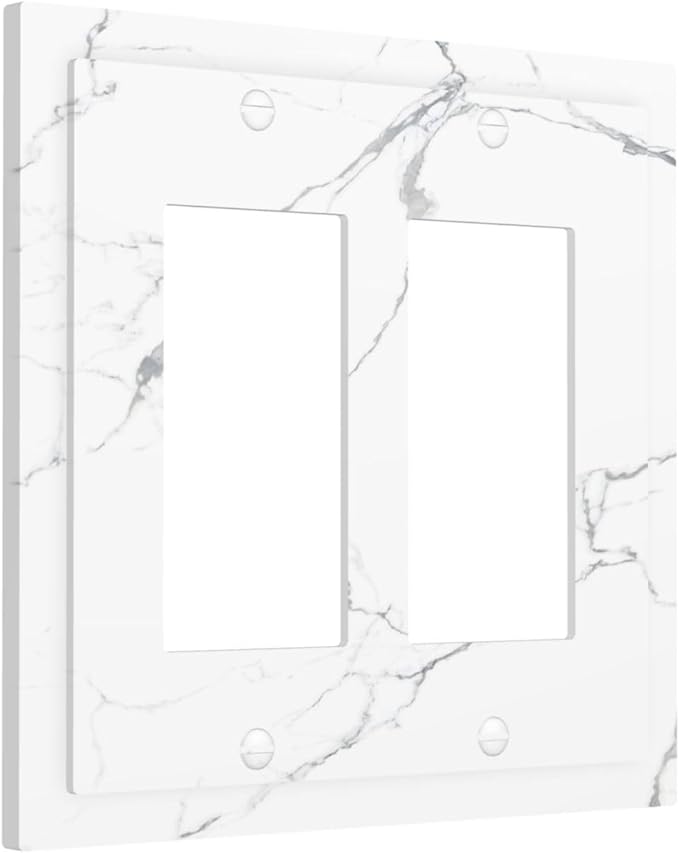 Luxurious White Marble Abstract Print Decorative Outlet Covers 2 Gang Double GFCI Rocker Electrical Wall Panels Light Switch Cover Plate for Bathroom Kitchen Bedroom Decor
