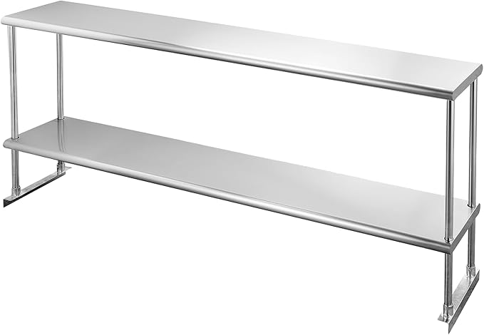 Hally Double Overshelf of Stainless Steel 12'' x 72'' Weight Capacity 420lb, Commercial 2 Tier Shelf for Prep & Work Table in Restaurant, Home or Kitchen