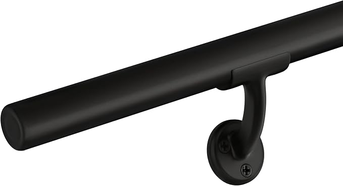 Meranti Aluminum Handrail for Indoor or Outdoor Steps and Stairs – Hand Rails for Elderly – DIY Complete Stair Railing Kit (AHR, Black, 8' Length)