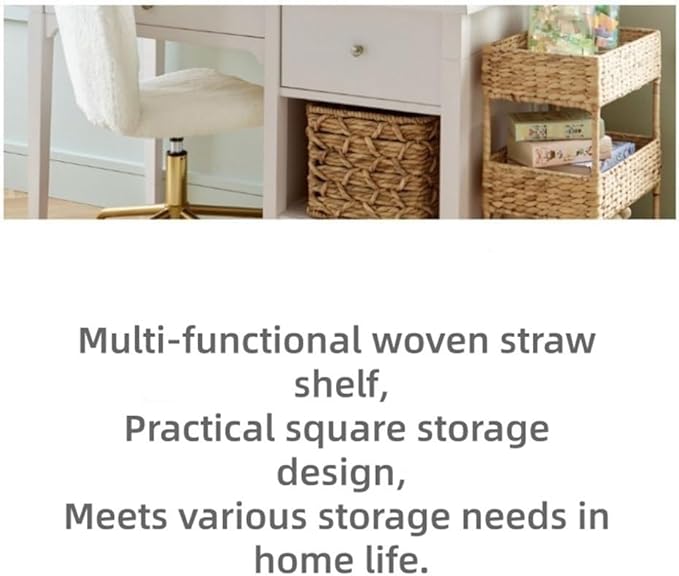 Wicker 3 Tier Rolling Cart, Storage Cart with Wheels, Basket Stand for Snack, Bathroom Carts, Lightweight Utility Carts for Kitchen, Living Room