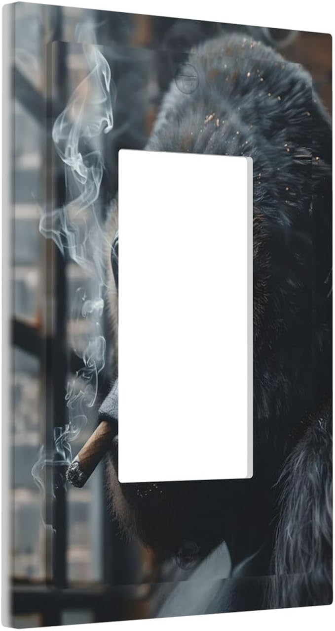 Funny Animal Smoking Black Orangutan Decorative Outlet Covers 1 Gang Single Rocker Light Switch Cover Plate Wall Plates GFCI Faceplate for Farmhouse Home Office Decor