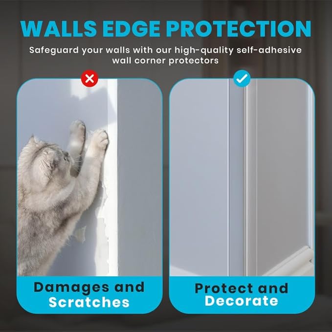 Proflex Wall Corner Protector - Clear 1 inch x 48 inch - Pack of 6 - Self Adhesive Corner Guards for Walls Edge Protection – Easy to Apply – No Tools Needed