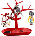 Tabletop Key Holder Stand Tree Key Rack,Stand Jewelry Display Necklace Ring Earring Holder Rack,Jewelry Organizer Tray Home Decor for Home Entryway (Red)