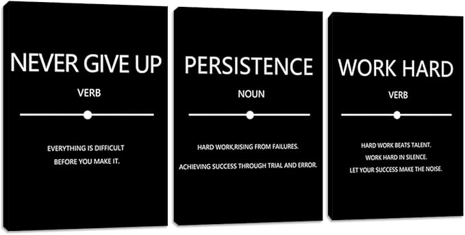 Inspirational Persistence Entrepreneur Quotes Posters Print Black Wall Art Motivational Wall Decor Canvas Picture Painting Office Hallway Home Workplace Decorations Framed Artwork 16"x24"x3