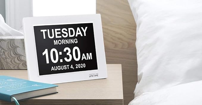 American Lifetime New 2025 Dementia Clock Large for Seniors, Digital Clock Large Display with Custom Alarms, Clock with Day & Date for Elderly, Number Digital Clock 12 Inches White