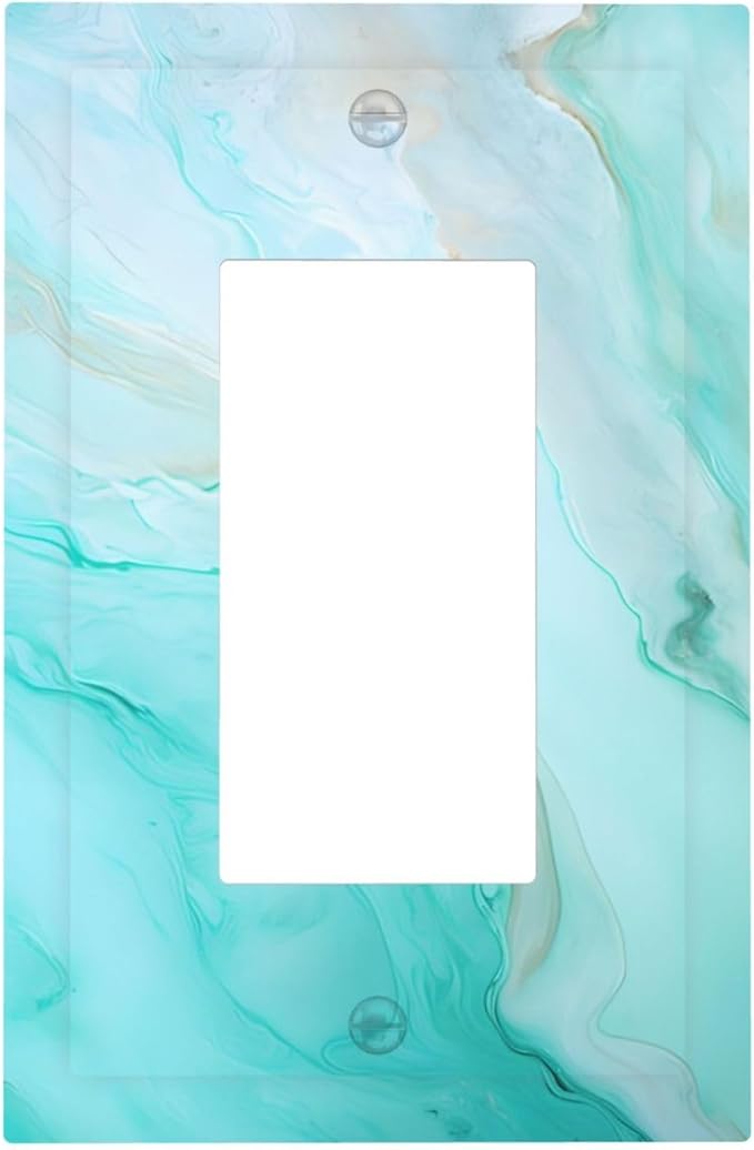 Teal Gold Marbling Turquoise Print Decorative Outlet Covers 1 Gang Single Rocker Light Switch Cover Plate Wall Plates GFCI Faceplate for Bathroom Living Room Home Decor