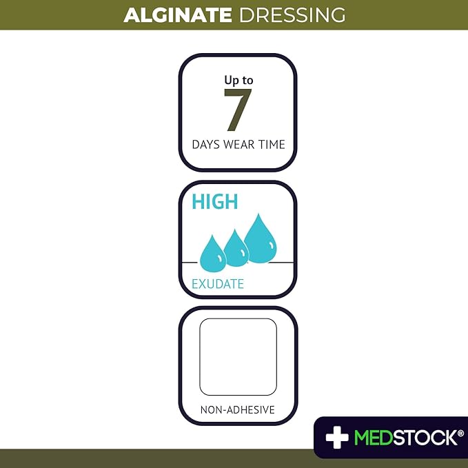 MEDSTOCK Alginate Dressing, 2"x2" (Pack of 10), Highly Absorbent Non-Woven Wound Care, Gel Formation for Optimal Healing Environment, Made with 100% Calcium Alginate Fibres
