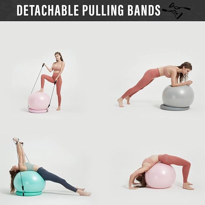 Yoga Ball Chair with 65cm Exercise Ball & 2 Resistance Bands, Stability Base for Home Office, Yoga, Pilates & Fitness, Balance Ball for Posture, Core Strength & Low Impact Workouts