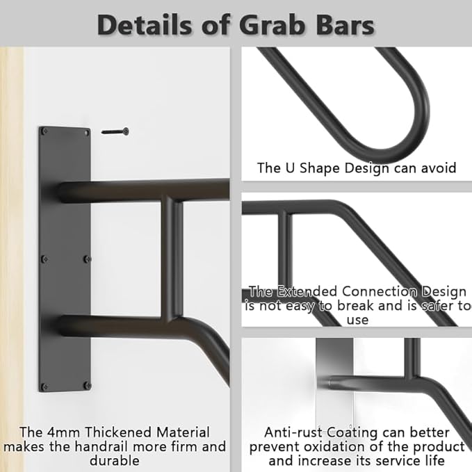 Handrails for Outdoor Steps, 28.7” Safety Grab Bars for Stairs, Sturdy Wall Mount Handrail, Stainless Steel U-Shaped Handrail, Railings for 1-3 Steps, Stair Handrails for Garage, Porch, Garden,White