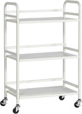 DCLRN 3 Tier Rolling Cart,Storage Organizer Cart,Multifunctional Storage Shelves,Rolling Metal Organization Cart with Handle and Lockable Wheels,for Home,Office,Kitchen,Bathroom(White)