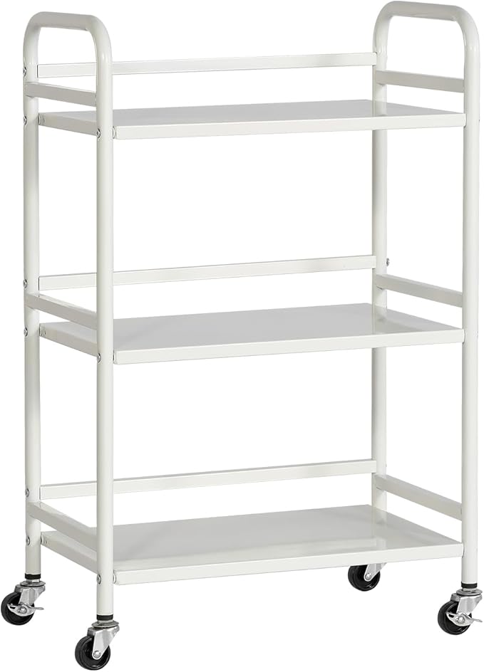 DCLRN 3 Tier Rolling Cart,Storage Organizer Cart,Multifunctional Storage Shelves,Rolling Metal Organization Cart with Handle and Lockable Wheels,for Home,Office,Kitchen,Bathroom(White)