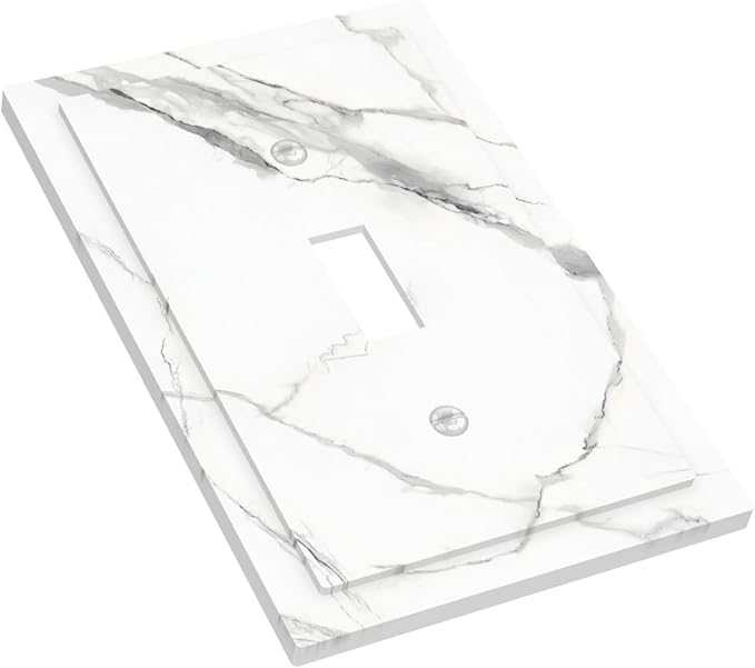 White Marble Abstract Luxurious Print Decorative Light Switch Cover 1 Gang Single Toggle Device Electrical Faceplate Switchplates Decorator Outlet Wall Plate for Bathroom Kitchen Home Decor