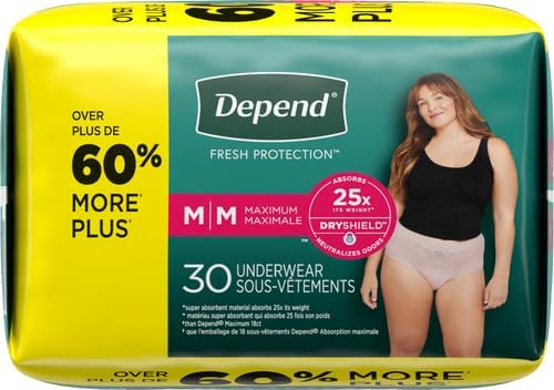 Depend Incontinence Underwear for Women, Medium, 60 Count | Maximum Protection | Blush | Disposable