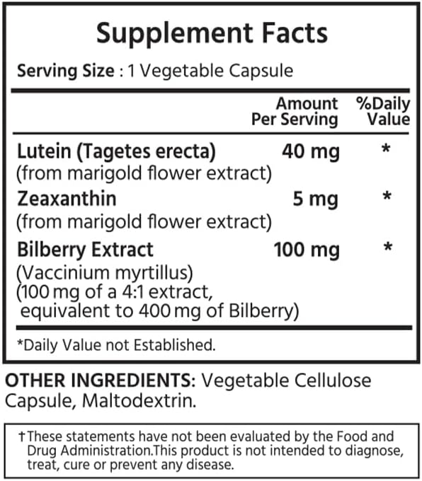 ML Naturals Premium Lutein & Zeaxanthin with Bilberry 240 Vegetable Capsules. Lutein 40 mg, Zeaxanthin 5 mg, and Bilberry 100 mg. Healthy Eyes & Vision, NSF-Certified & cGMP-Compliant Facility