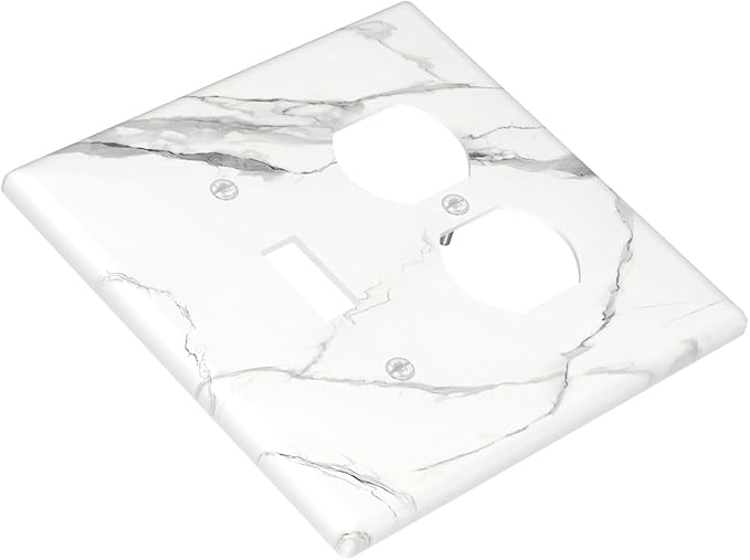 White Marble Abstract Luxurious Print Wallplates 1 Toggle 1 Duplex Switch Plate Electrical GFCI Faceplate Decorative Light Switch Covers for Bathroom Kitchen Home Decor