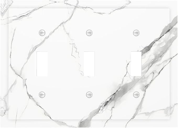 White Marble Abstract Luxurious Print Decorative Switch Plates 3 Gang Wall Plate Triple Toggle Light Switch Cover Faceplate Electrical Wall Panels for Bathroom Kitchen Home Decor