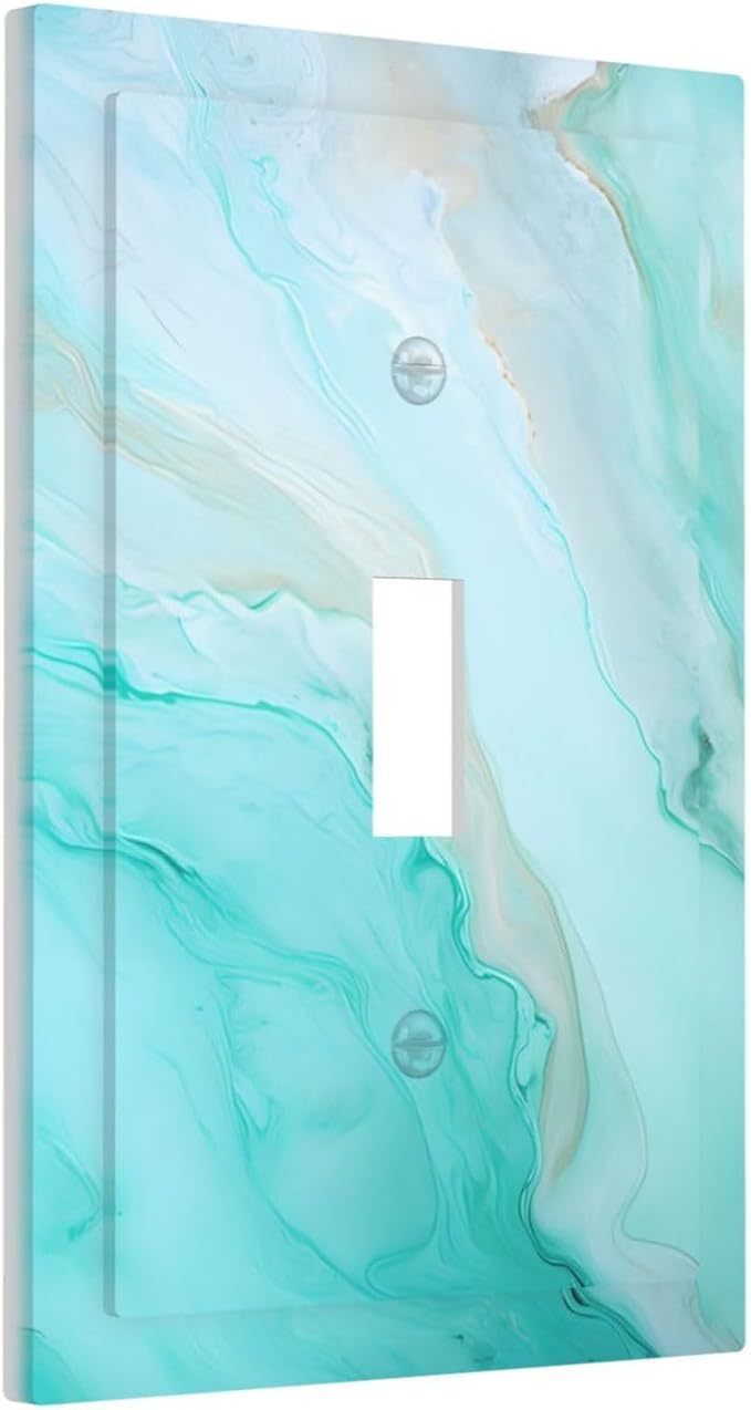 Teal Gold Marbling Turquoise Print Decorative Light Switch Cover 1 Gang Single Toggle Device Electrical Faceplate Switchplates Decorator Outlet Wall Plate for Bathroom Living Room Home Decor