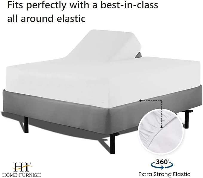 HOME-FURNISH Top Split King Fitted Sheet for Adjustable beds, 1 PC Half Only Down 34 inches from The Top, 600 Thread Count 100 Cotton King, White Solid, 34