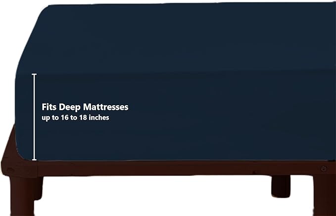 Top Split King Fitted Sheet Only for Adjustable beds, Split Down 39 inches from The Top, 600 Thread Count 100% Cotton Half Split Flex Head Fitted Sheet for Sleep Number Beds, Navy Blue