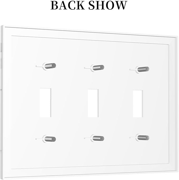White Marble Abstract Luxurious Print Decorative Switch Plates 3 Gang Wall Plate Triple Toggle Light Switch Cover Faceplate Electrical Wall Panels for Bathroom Kitchen Home Decor