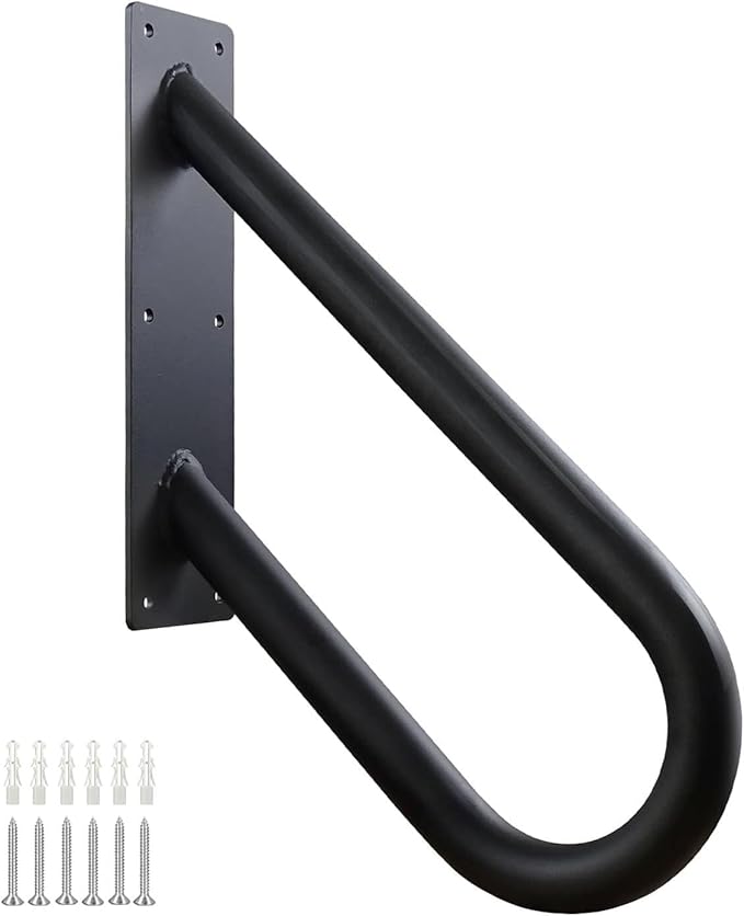 Handrails for Outdoor Steps Wall Mount, Railings for 1-2 Steps, U-Shaped Handrail with Matte Black Finished, Stair Handrails for Garage, Porch, Yard and Garden (18" Length, 1.25" Pipe)
