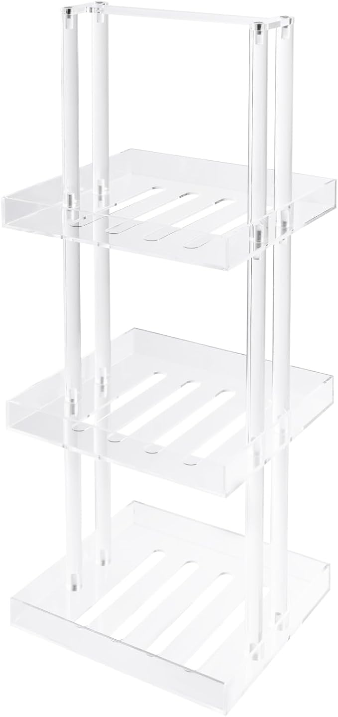 Standing Corner Shower Caddy, 3 Tier Acrylic Shower Shelves Minimalist Shower Organizer for Bathroom Small Space 11'' L X 10'' W X 34.6'' H
