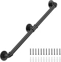 6FT Industrial Stair Railing Wall Mount Staircase Handrail φ1.3 Pipe Hand Rail for Steps Grab Bar Foot Rail Vintage Pipe Railing Black Deck Handrail for Outdoor Indoor Stairs Porch