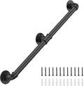 7FT Industrial Stair Railing Wall Mount Staircase Handrail φ1.3 Pipe Hand Rail for Steps Grab Bar Foot Rail Vintage Pipe Railing Black Deck Handrail for Outdoor Indoor Stairs Porch