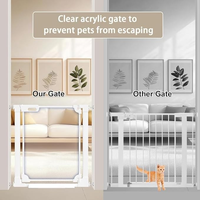 WAOWAO Clear Acrylic Baby Gate for Stairs Modern Design Acrylic Auto Close Pet Gate, 48.42-57.08" Wide Safety Baby Gate for Doorways,White Clear Dog Gates Indoor, Hallways,Kitchen