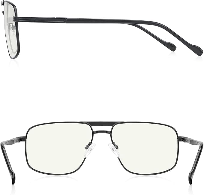 Reading Glasses for Men Square Double Bridge Blue Light Blocking Computer Readers