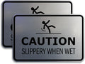 Signs ByLITA Classic Framed Caution: Slippery When Wet Door or Wall Sign Easy Installation | Health And Safety | Building And Warning Sign (Brushed Silver) - Large 2 Pack
