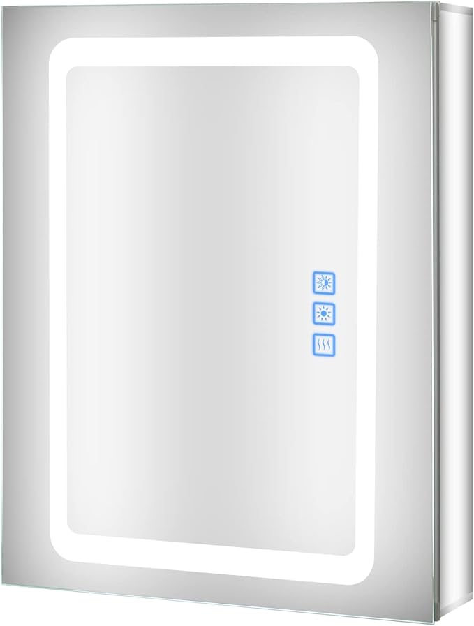 Fundin Lighted Medicine Cabinet with LED Light, Defogger, Dimmer, Outlet and USB Charger, Recessed or Surface Mount, Aluminum Material,20W x 25.6H inch
