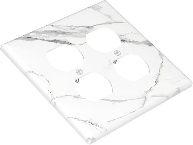 White Marble Abstract Luxurious Print Outlet Covers 2 Gang Double Duplex Decorative Light Switch Covers Electrical Wallplates Socket Faceplate for Bathroom Kitchen Home Decor