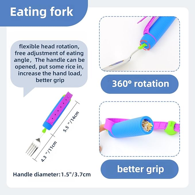 Auxiliary Tableware,Feeding/Elderly/Anti-shake Spoon,Fork, Fork and Spoon,Three-piece Set, orange Handle Belt.