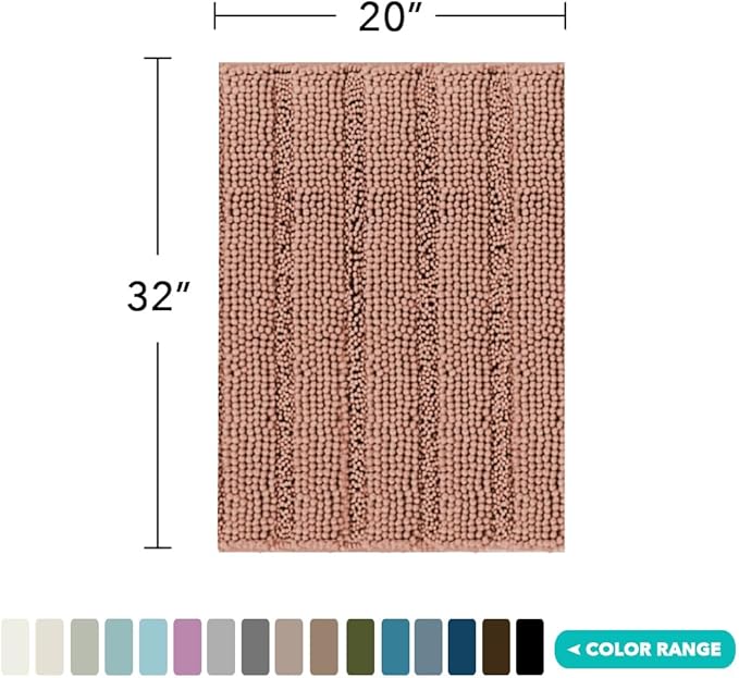 Turquoize Non Slip Shaggy Bathroom Rugs Blue Bath Rugs for Bathroom Chenille Bath Rugs for Bathroom 1 Piece Bath Mat Set Super Absorbent Shower Rug for Tub Mats, 20"x 32", Muted Clay