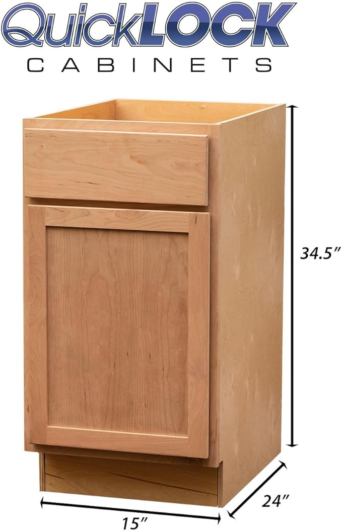 Quicklock RTA (Ready-to-Assemble) | Base Kitchen Cabinets - Shaker Style | Made in America (Raw Cherry, 15" Wx34.5 Hx24 D Base)