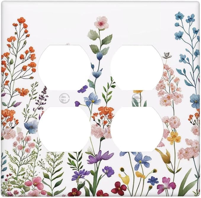 Rustic Wild Floral Vintage Colorful Flowers Outlet Covers 2-Gang Duplex Light Switch Covers Decorative Gfci Wall Plate Covers Electrical Receptacle Switchplate Plug Faceplate Bathroom Decor