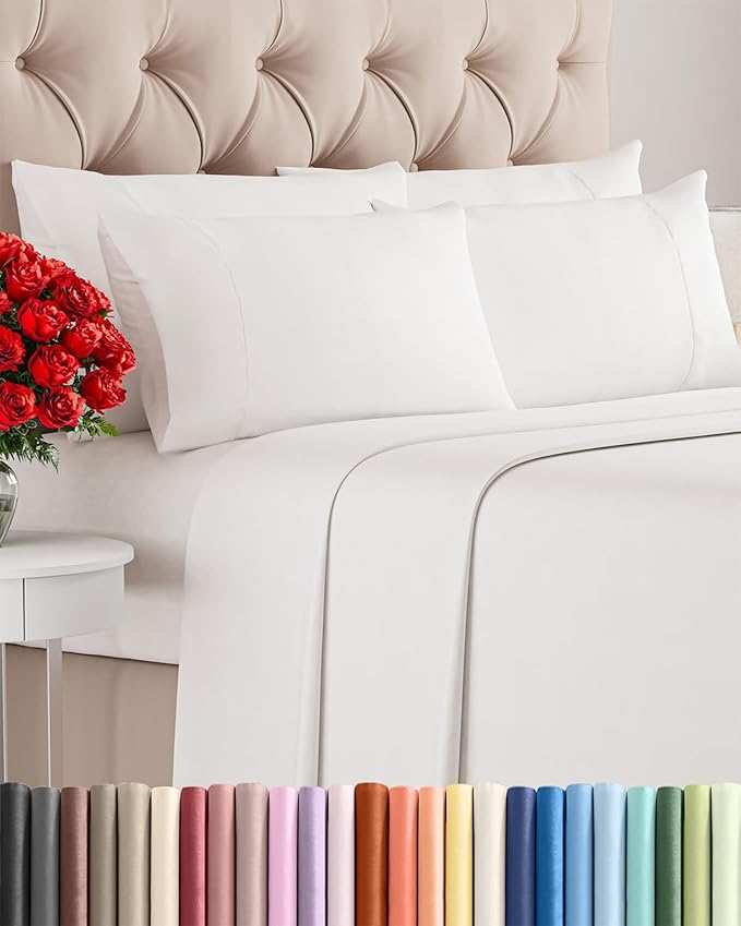 Queen 6 Piece Sheet Set - Cooling & Breathable Bed Sheets - Hotel Luxury Bed Sheets for Women, Men, Kids & Teens - Sheets w/Deep Pockets & Easy Fit - Soft & Wrinkle Free - Queen Antique White Sheets