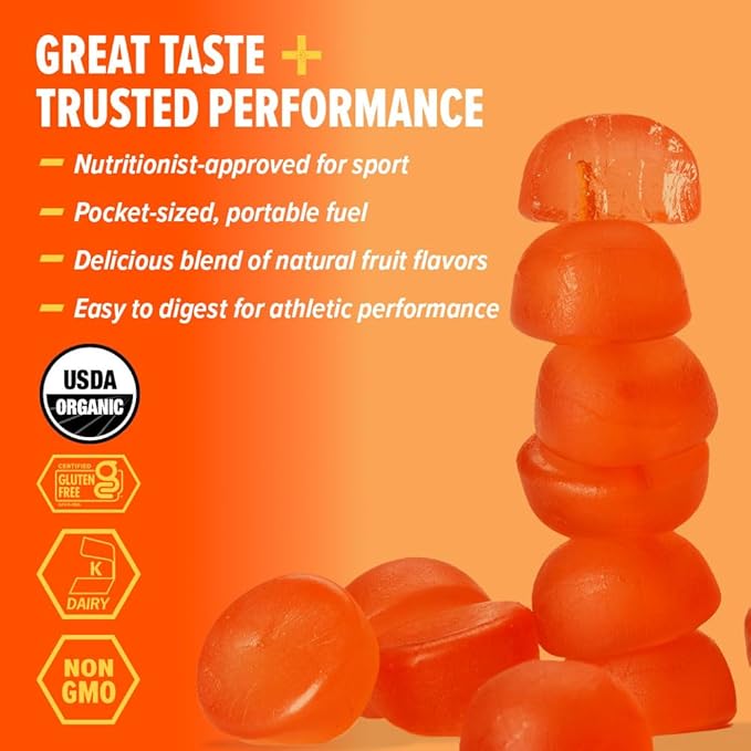 Honey Stinger Organic Orange Blossom Energy Chew, Gluten Free & Caffeine Free, for Exercise, Running and Performance, Sports Nutrition for Home & Gym, Pre and Mid Workout, 12 Pack, 21.6 Ounce