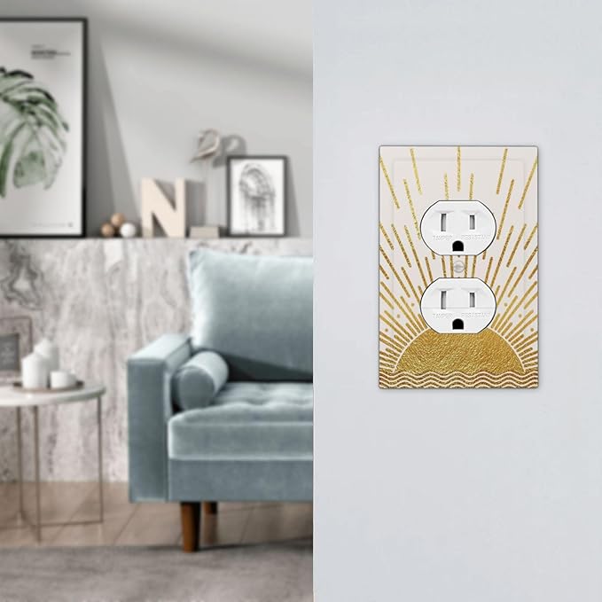 Mid Century Boho Golden Sun Sunrise Sunset Outlet Covers 1 Gang Duplex Light Switch Cover Decorative Switch Plates Electrical Receptacle Faceplate Wall Plate for Bed Room Living Room Decor