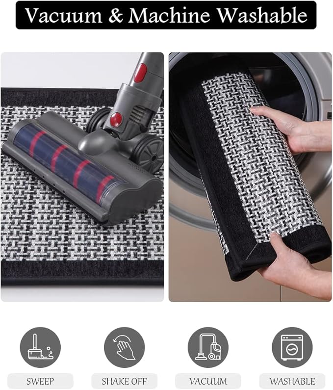PADOOR Kitchen Mats for Floor, Kitchen Rugs Non Slip Washable, Half Circle Kitchen Floor Mat Sink Rug Rubber Backed Super Absorbent, 20”x32” Black